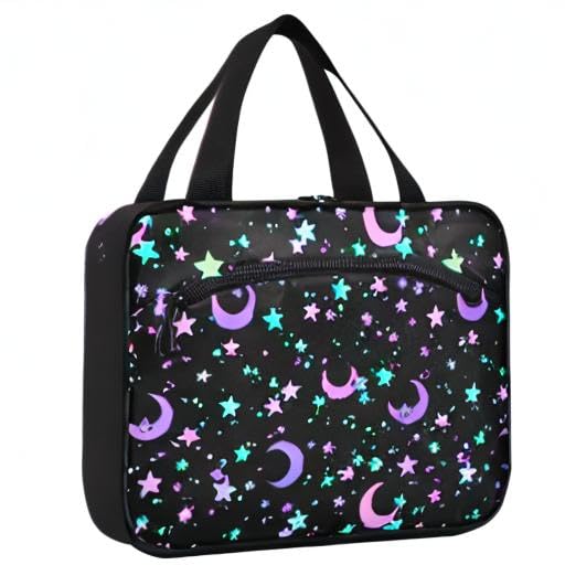 MNSRUU Hanging Toiletry Bags for Women Travel, Crescents and Stars Toiletry Organizer Portable Travel Toiletry Bags Clear Wash Bags Makeup Bag Cosmetic Bag - color: Cartoon 164