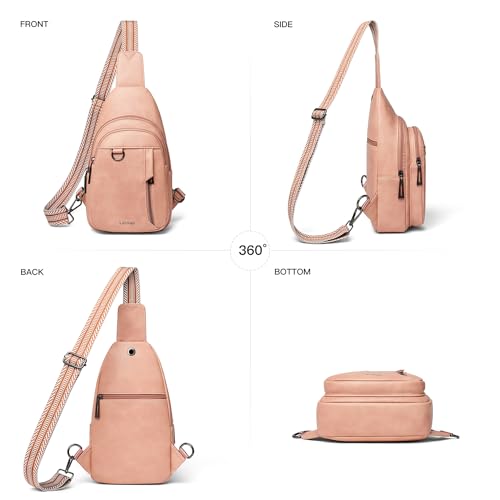 LATMAP 7L Sling Bag for Women Men Leather Small Sling Backpack Daypack Anti Theft Fanny Pack Crossbody Purse Travel - color: Regular Size-pink