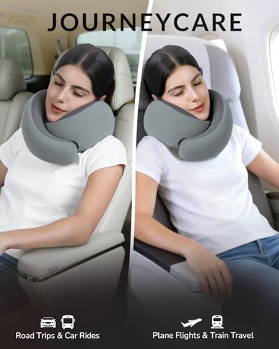 Travel Pillow for Airplane - Memory Foam Neck Travel Pillow with 360° Chin & Neck Support, Dual Raised Sides, Washable Breathable Cover, Compact Travel Bag for Long Flights, Car, Train, Sleeping