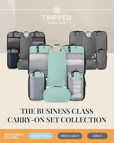 Compression Packing Cubes for Travel by TRIPPED – 6-Piece Premium Set with Laundry & Shoe Bag, Space Saving Travel Organizer Bags for Suitcase & Carry-On Luggage (Dusty Teal Mesh) - color: Dusty Teal Mesh - 6 Piece
