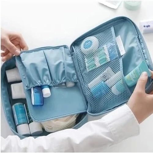 Large Capacity Travel Toiletry Bag, 9x5x4 Inch Makeup and Bathroom Organizer with Water-Resistant Fabric, Blue Floral Design