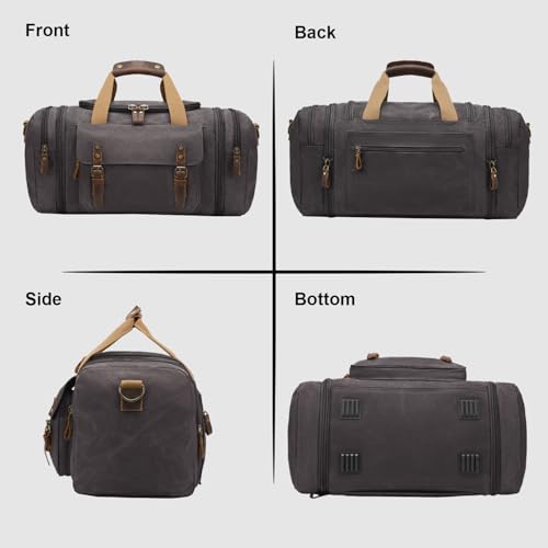 Waxed Canvas Duffel Bag 50L, Dark Grey | Waterproof, Travel, Overnight, Weekender - color: Dark Grey