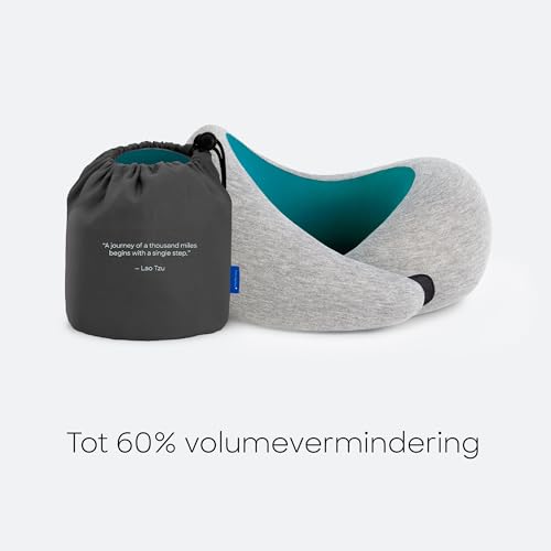 Ostrichpillow Go Neck Pillow, Travel Pillows for Airplanes, Premium Memory Foam Travel Pillow, 360º Ergonomic Design, Asymmetrical Sides, Travel Bag Included, Washable Modal Cover - color: Blue Reef