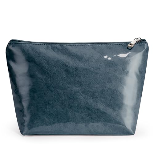 WLLWOO PVC Waterproof Makeup Bag Kraft Paper Cosmetic Bag Travel Toiletry Zipper Pouch Organizer for Women Purse - color: PVC-Dark Blue
