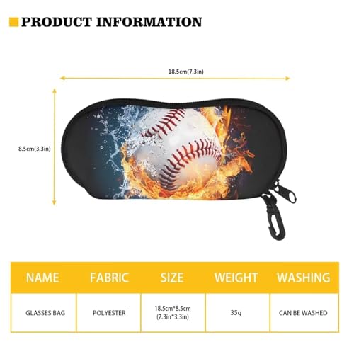 AFPANQZ Glasses Case with Carabiner Hanging Portable Neoprene Zipper Sunglasses Case Soft Lightweight - color: Baseball and Fire Pattern