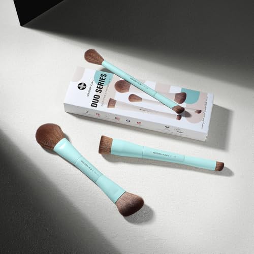 EIGSHOW Makeup Brush Set, 3Pcs Dual Ended Face Makeup Brushes for Foundation Powder Contour Highlight Concealer Nose Shadow, Travel Gift Set (Cyan) - color: Cyan