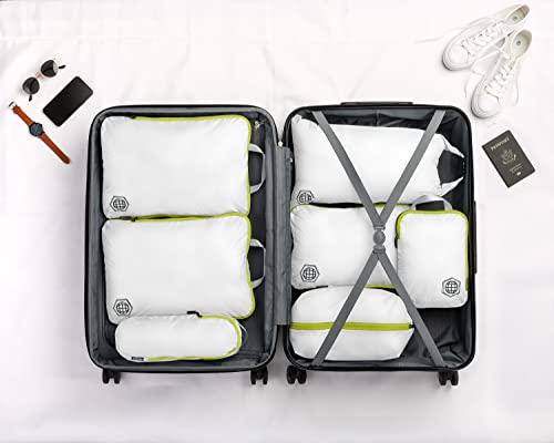 Large Compression Packing Cubes for Travel-Packing Cube Luggage Organizers 7 Piece Set for Checked Luggage-Ultralight, Expandable/Compression Bags by TRIPPED Travel Gear (White/Green) - color: White/Green