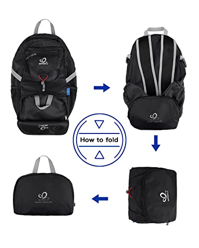 WATERFLY Small Lightweight Packable Backpack: 20l Ultra Light Foldable Travel Hiking Camping Daypack Day Pack for Man Woman - color: Black