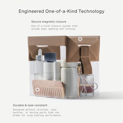 Cadence Parcel - Clear Kit with Magnetic Closure - Durable and Leak-Resistant Travel Toiletry Kit - Large Chestnut Parcel - color: Chestnut, size: Large