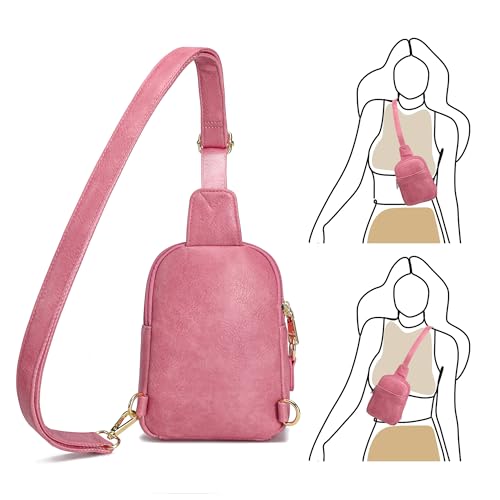 Haytijoe Small Anti Theft Crossbody Bag for Women Faux Leather Lightweight Sling Bags RFID Blocking Fanny Pack for Travel - color: Pale Pink