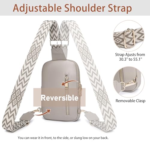 DIOMO Anti Theft Small Sling Bag for Women Cross Body Bag Trendy, RFID Fanny Packs Vegan Leather for Women Travel Belt Purse - color: Grey-Gold Zipper