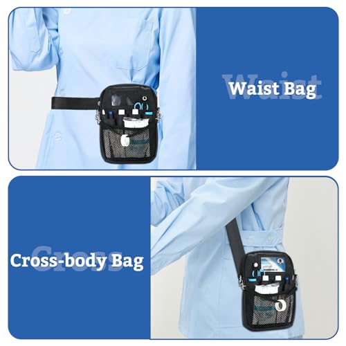 ProCase Nurse Fanny Pack, Lightweight Utility Organizer Pouch for Medical Supplies, Stethoscope, Scissors for RN EMT -Black, Small