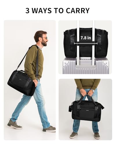ECOHUB 16'' Personal Item Bag Mini Duffel Bag Small Travel Bag Underseat Carry on Bag for United Airlines Gym Bag for Women and Men - color: Black with shoulder strap
