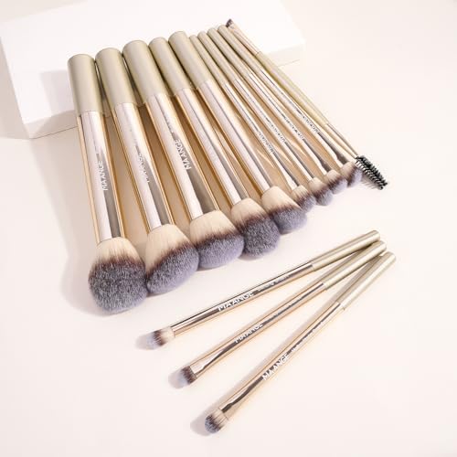 MAANGE 13 PCS Makeup Brushes Professional Make Up Brushes Premium Synthetic Powder Concealers Brushes Travel Makeup Brush Set with Case (Champagne) - color: Champagne