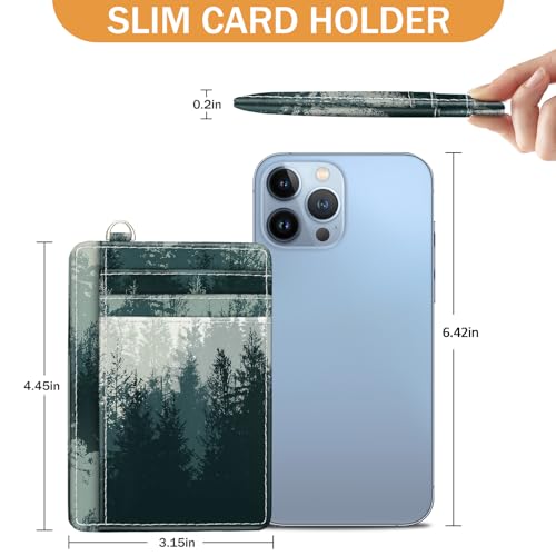 Yonlevres Credit Card Holder Slim Wallet, Forest RFID Wallet Women Front Pocket Small Card Holder, Travel Cute Funny Thin Card Case ID Window PU Leather RFID Blocking Card Organizer Gifts Girls Ladies - color: Forest