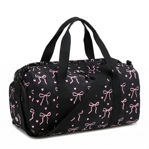 Gym Bag Sports Duffle Bag with Wet Pocket Weekender Overnight Bags with Waterproof Shoe Pouch and Air Hole for Girls Kids Women Workout Travel Bags (Bow Tie Black) - color: Bow Tie Black