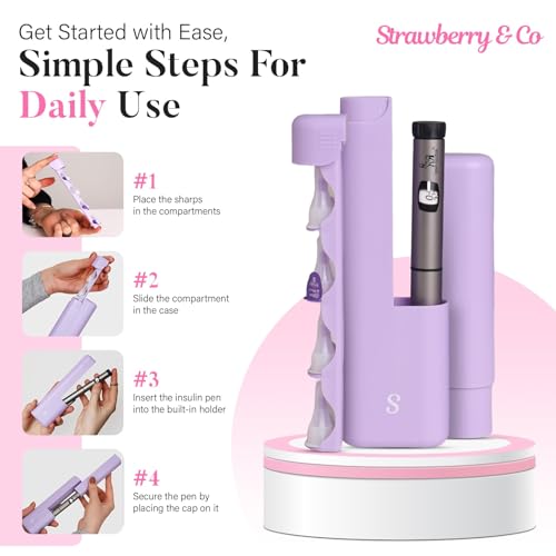 STRAWBERRY & CO Insulin Cooler Travel Case - Built-in Sharps Dispenser & Temperature-Control Organizer- TSA Approved Diabetic Pen Storage for Ozempic, Insulin Pens & Needles - Compact & Leak-Proof - color: Purple
