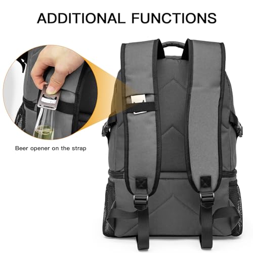 TUGUAN Insulated Cooler Backpack 38 Cans Double Deck Leakproof Lightweight Soft Lunch Backpack Small Cooler Bag Beach Picnic - color: 8901-gray
