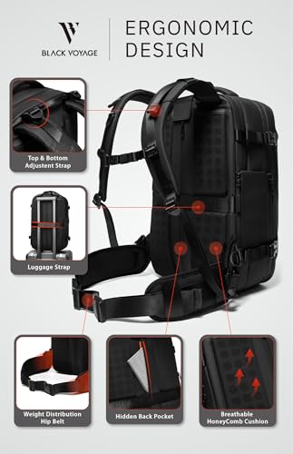 Black Voyage Vortex Vacuum Seal Travel Backpack 60L Expandable Air Compression System Water Resistant TSA Lock Carry-On Suitcase Luggage Black Zephyr Essential Series - Vacuum Pump Included