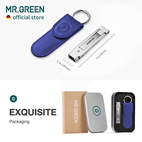 MR.GREEN Collapsible Nail Clippers Small and Thin Portable Travel Nail Scissors Cutter Stainless Steel Manicure Tools with Nail Files (Blue Leather Case+ Iron Box) - size: Blue Leather Case + Iron Box