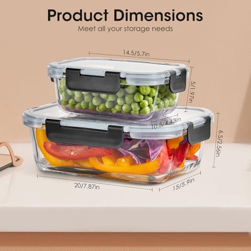 Liuruiyu 10 Pack Glass Food Storage Containers with Lids, Meal Prep Containers, Airtight Bento Boxes with Leak Proof Locking for Microwave, Oven, Freezer and Dishwasher, BPA Free - color: 10 Pack-(12.5&35.8oz)