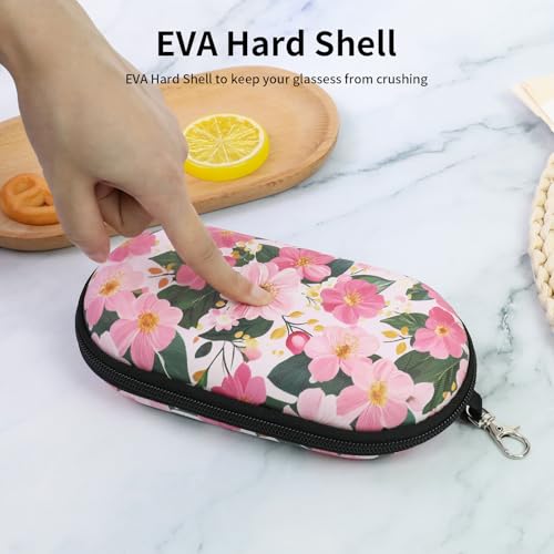 Double Eyeglasses Case, Hard Shell Dual Sunglasses Organizer with Zipper Clip Travel Glasses Storage for Women Men - color: Pink Flower