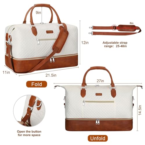 ITIEZY Weekender Overnight Bag for Women - Large Travel Duffel Bag with Shoe Compartment, Gym Duffel Bag Hospital Bag Carry On Tote Bags for Airplanes with Crossbody Bag Toiletry Bag 3Pcs Set - color: 1-Beige