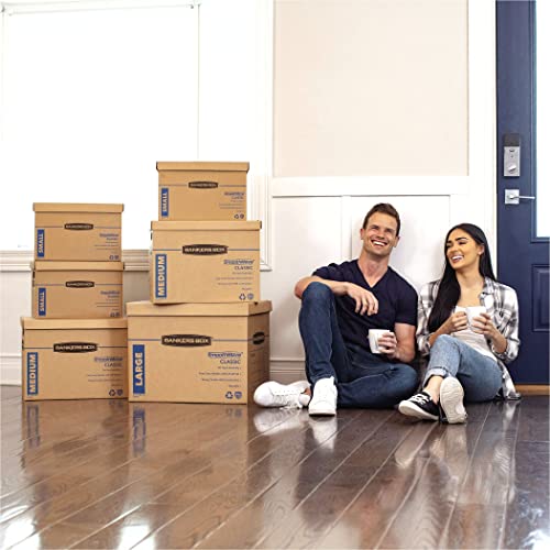 Bankers Box Small Classic Moving Box 5 Pack, Reinforced Handles, Tape-Free Assembly, Box with Lid, 15-in x 12-in x 10-in (7714902) - size: 5 Pack