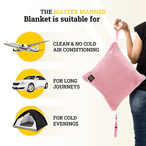 Travel Blanket Airplane Compact with Hoodie – 2in1 Airplane Travel Accessories from Plane Blanket to Travel Pillow with Luggage Strap, Soft Handle & Secure Pocket (Light Pink, 62x41'') - color: Light Pink, size: 62x41''