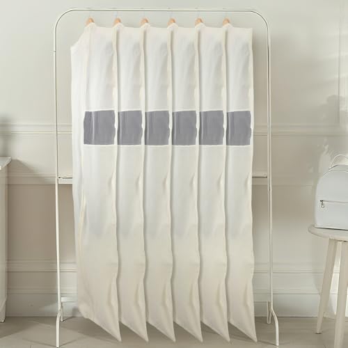 Aliceset 6 Pcs 24 x 65 inches Cotton Garment Bags for Hanging Clothes, Canvas Suit Bags for Clothes Coats Jackets Shirts Closet Storage Travel Gusseted Hanging Garment Cover - size: 65 Inches