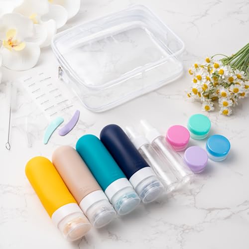 MODENGKONGJIAN 16 Pack Travel Bottles for Toiletries,TSA Approved Silicone Squeezable Travel Shampoo Bottles, 3oz Leak Proof Refillable Toiletry Cosmetic Containers (16PCS/Blue) - color: 16PCS/Blue