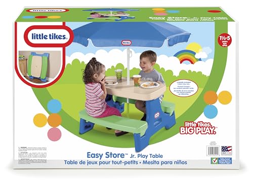 Little Tikes Easy Store Jr. Picnic Table with Umbrella - Blue / Green, 27.25''L x 27.00''W x 18.25''H - size: Junior