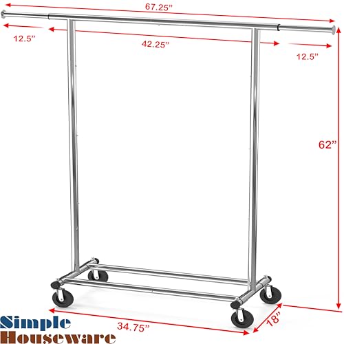 Simple Houseware Heavy Duty Clothing Garment Rack, Holds Up to 150 lbs, 42 to 67 Inches Extendable Rod, Chrome - color: Chrome, size: Heavy Duty