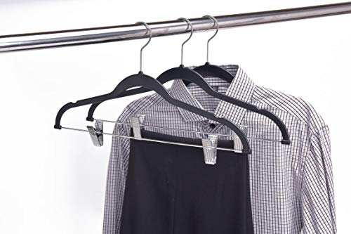 Quality Plastic 20-Pack - Non Velvet Non-Flocked Thin Compact Coat Hangers with Metal Clips for Skirts Pants Blouses - 360° Swivel Hook (Black, 20) - color: Black