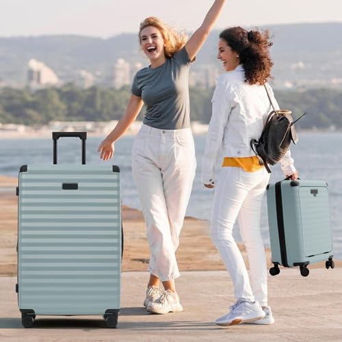 Merax Luggage Sets Front Opening, 3 Piece Hardshell Suitcase with Spinner Wheels and Bags,Lightweight Carry on Luggage with USB Port and Cup Holder,20+24+28,Light Blue - color: Light Blue, style: Front Open-20/24/28