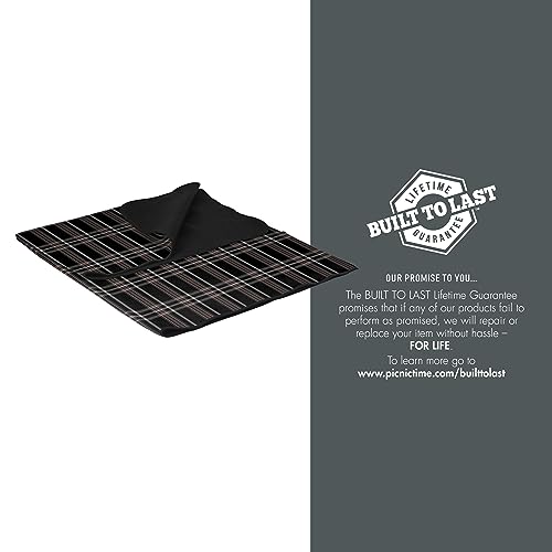 PICNIC TIME Outdoor Picnic Blanket Tote, 59"x51" Foldable Beach & Camping Blanket with Soft Fleece, Water-Resistant Bottom, Adjustable Strap & Zippered Pocket (Black Tartan, Black Flap) - color: Black Tartan