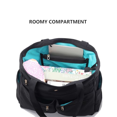 Weekender Bag Carry On Bag Overnight Tote Travel Duffle with 13 Pockets for Travel,Work,Gym,Beach,Teacher,Nurse - color: BLACK