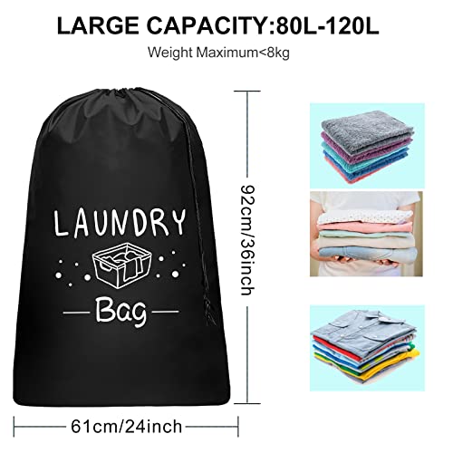 Sylfairy 2 Pack Extra Large Travel Laundry Bag, Dirty Clothes Organizer with Drawstring,Heavy Duty Travel Laundry Bags,Easy Fit a Laundry Hamper Travel Essentials (Black+Grey, 24" x 36") - color: Black+Grey