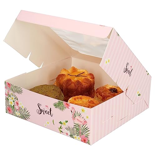 20 Pack Bakery Boxes with Window Small 6x6x2 inch for Cookie, Candy, Pastry, Brownie, Chiffon Cake, Tart, Pie, Waffle (Pink-Flamingo) - color: Pink-Flamingo