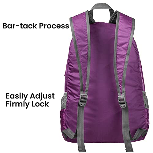 G4Free 20L Lightweight Packable Backpack Travel Hiking Daypack Foldable Backpack for Men Women - color: A-purple