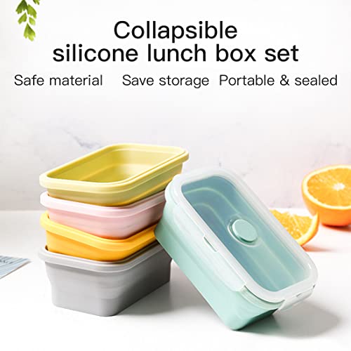 Collapsible Silicone Lunch Bento Box, Portable Food Storage Container Outdoor Picnic Box Space Saving, Microwave, Dishwasher and Freezer Safe, 3 Pcs Set (Green) - color: Green