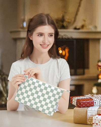 Narwey Small Makeup bag for Purse, Small Makeup Pouch for Purse Cosmetic Bag with Zipper, Cute Make up Pouch for Women Girls (Mint Green Checkerboard) - color: AB-Mint Green Checkerboard