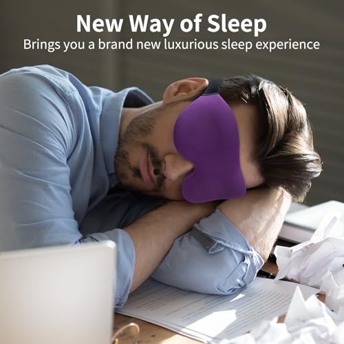 Sleep Mask, Blackout 3D Contoured Sleeping Eye Mask, Upgraded Eyelash Friendly Night Blindfold with Adjustable Strap, Lightweight Soft Eyeshade for Women Men, Concave Cup Eye Cover for Travel Nap - color: Purple