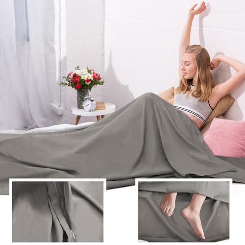 Sleeping Bag Liner,Travel Sheet & Adult Sleep Sack, Camping Sheets Travel Sleep Sack for Backpacking,Hotels & Hostels -Lightweight Single &Double Travel Sheet Camping Sheets - color: Single Gray 90x210cm