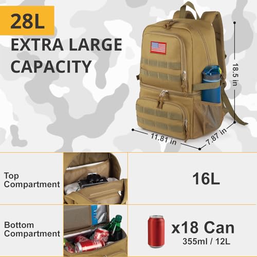 Tactical Double Deck Cooler Backpack for Men,Large Lunch Backpack with 2 Compartment,Soft Cooler Bag - color: Brown, size: Large