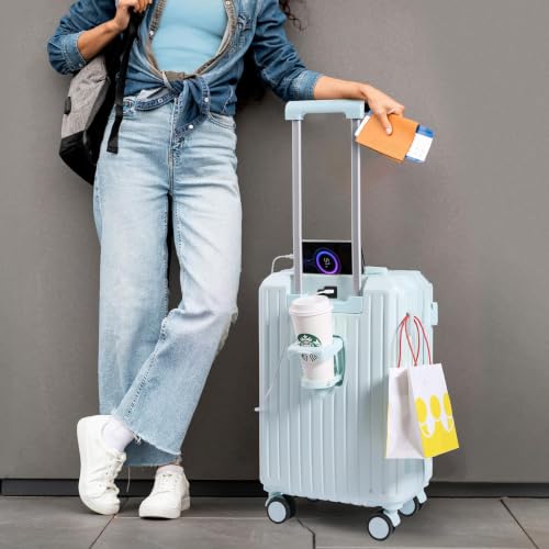 Carry-on Luggage with Cup Holder & USB Charging Port, Hard Side Luggage with Spinner Wheels, Lightweight Luggage for Travel, Business, School (light blue, Carry-On 20-Inch) - color: light blue