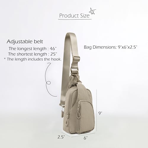 ODODOS Sling Bag with Adjustable Straps Crossbody Chest Bag Lightweight Backpack for Casual Traveling Hiking - color: Taupe
