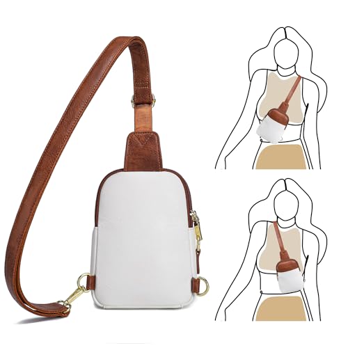 Haytijoe Small Anti Theft Crossbody Bag for Women Faux Leather Lightweight Sling Bags RFID Blocking Fanny Pack for Travel - color: White Brown