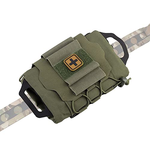 SABADO Rapid/Quick Deploy First Aid Kit Pack Tactical IFAK Pouch Two-Piece System Med Roll Carrier Hypalon Handle Outdoor Sport Hunting Bag - color: Ranger Green-87