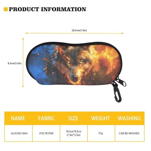 AFPANQZ Glasses Case with Carabiner Hanging Portable Neoprene Zipper Sunglasses Case Soft Lightweight - color: Cool Flame Wolf